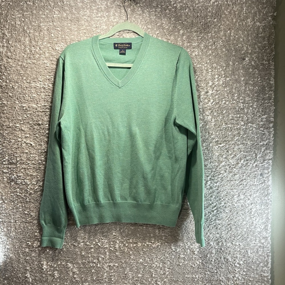 Brooks‎ Brothers Men S Green Supima Cotton V-Neck Sweater Preppy Academia
